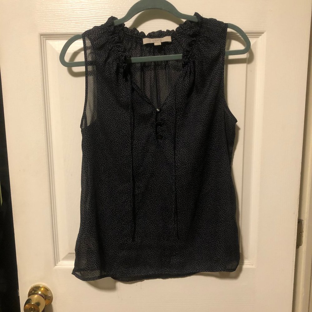 Ann Taylor Loft Silky Navy Dot sleeveless top M